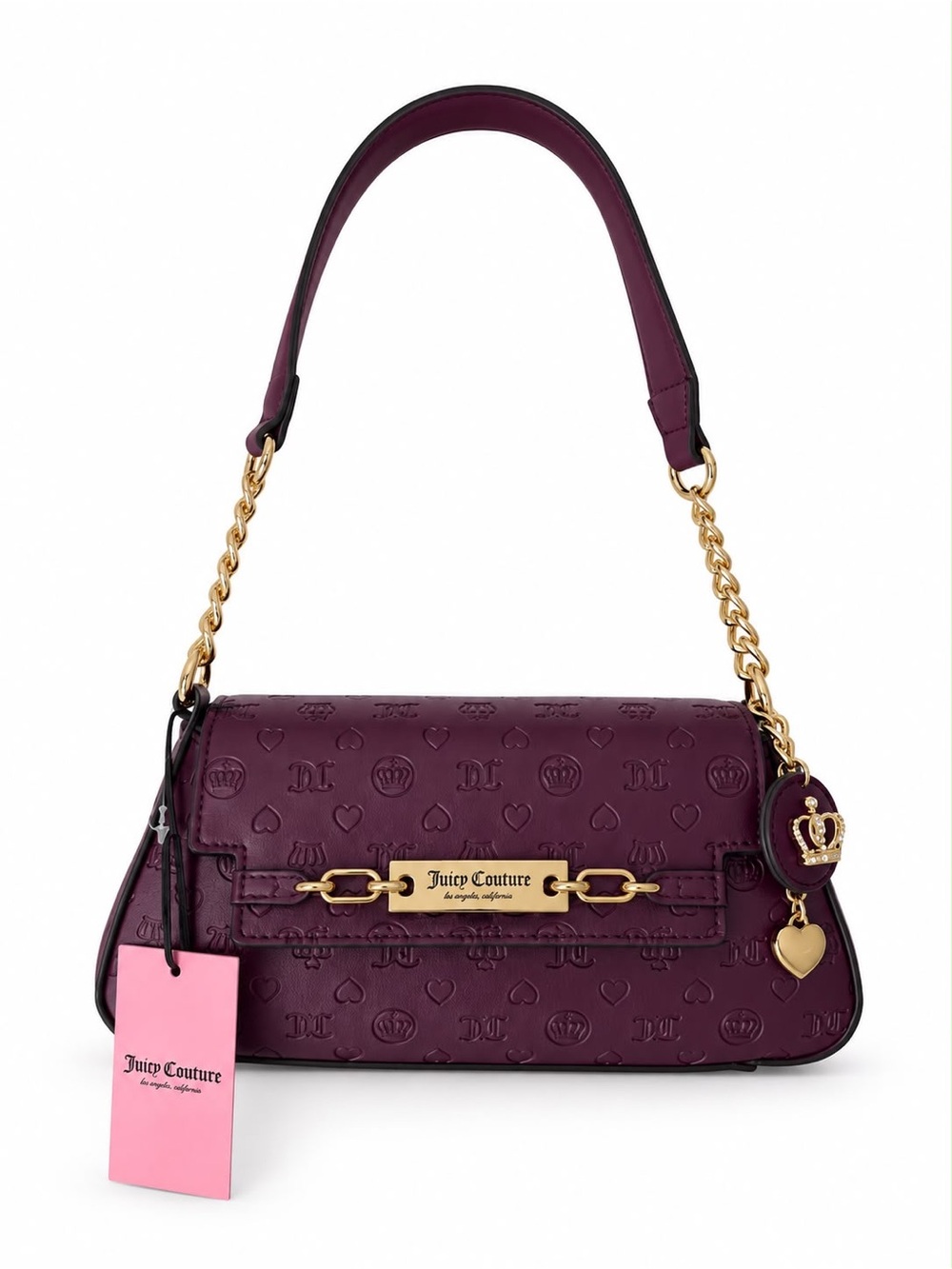 Juicy Couture Plum Embossed Logo Chain-Handle Shoulder Bag